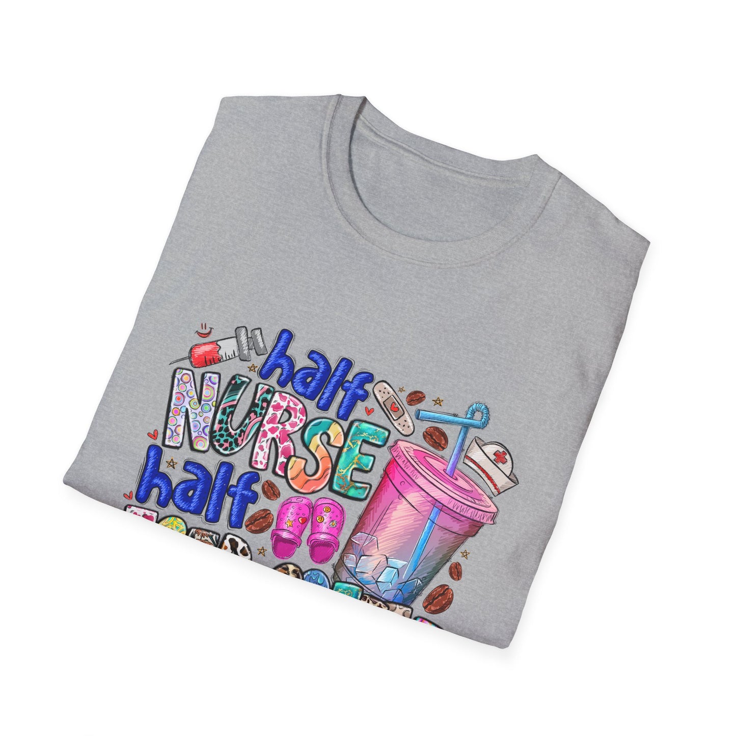 Nurse & Iced Coffee Graphic Tee — “Half Nurse Half Iced Coffee” Cute Medical Coffee Shirt