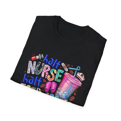 Nurse & Iced Coffee Graphic Tee — “Half Nurse Half Iced Coffee” Cute Medical Coffee Shirt