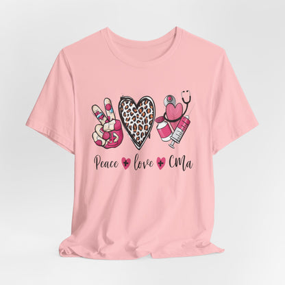Peace Love CMA T-Shirt - Cute Leopard Print Nursing/Medical Tech Tee