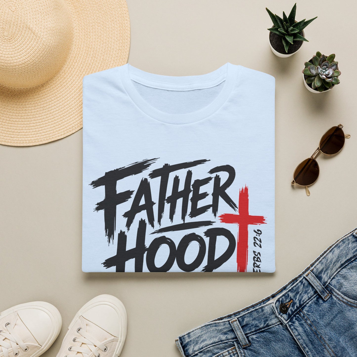 Fatherhood T-Shirt — “Father Hood” Christian Cross Faith Tee (1 Peter 2:24)