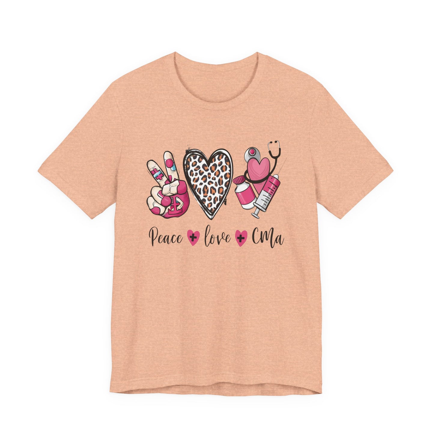 Peace Love CMA T-Shirt - Cute Leopard Print Nursing/Medical Tech Tee
