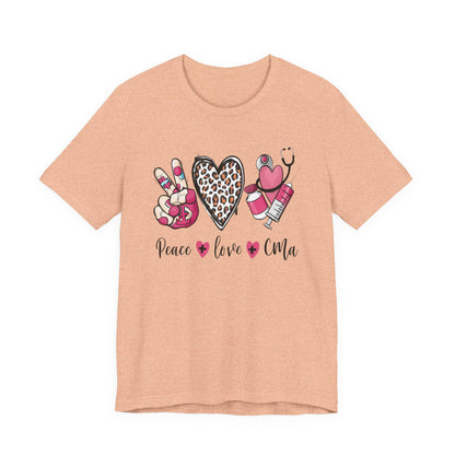Peace Love CMA T-Shirt - Cute Leopard Print Nursing/Medical Tech Tee