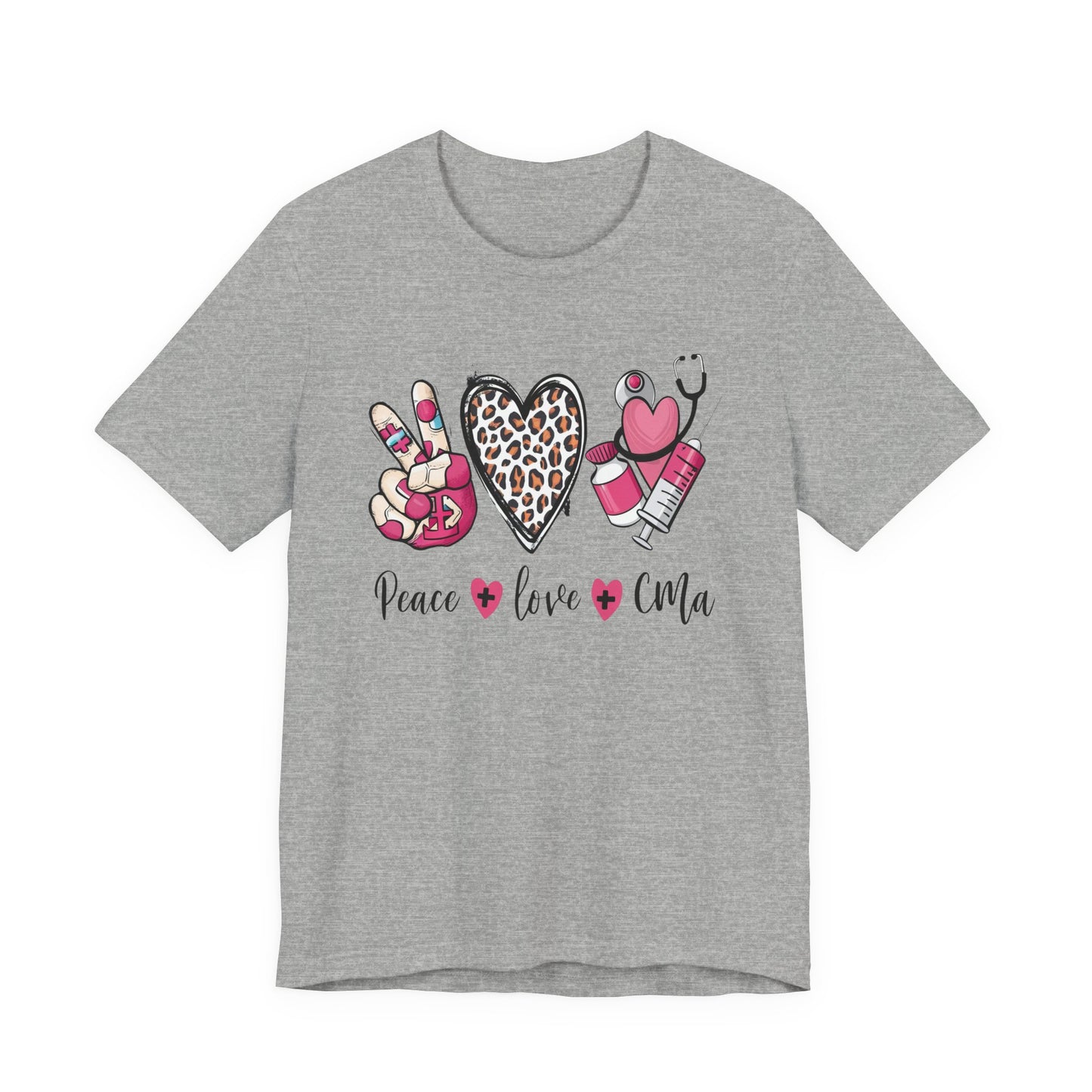 Peace Love CMA T-Shirt - Cute Leopard Print Nursing/Medical Tech Tee