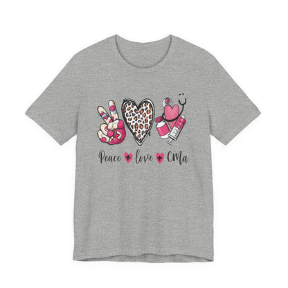 Peace Love CMA T-Shirt - Cute Leopard Print Nursing/Medical Tech Tee