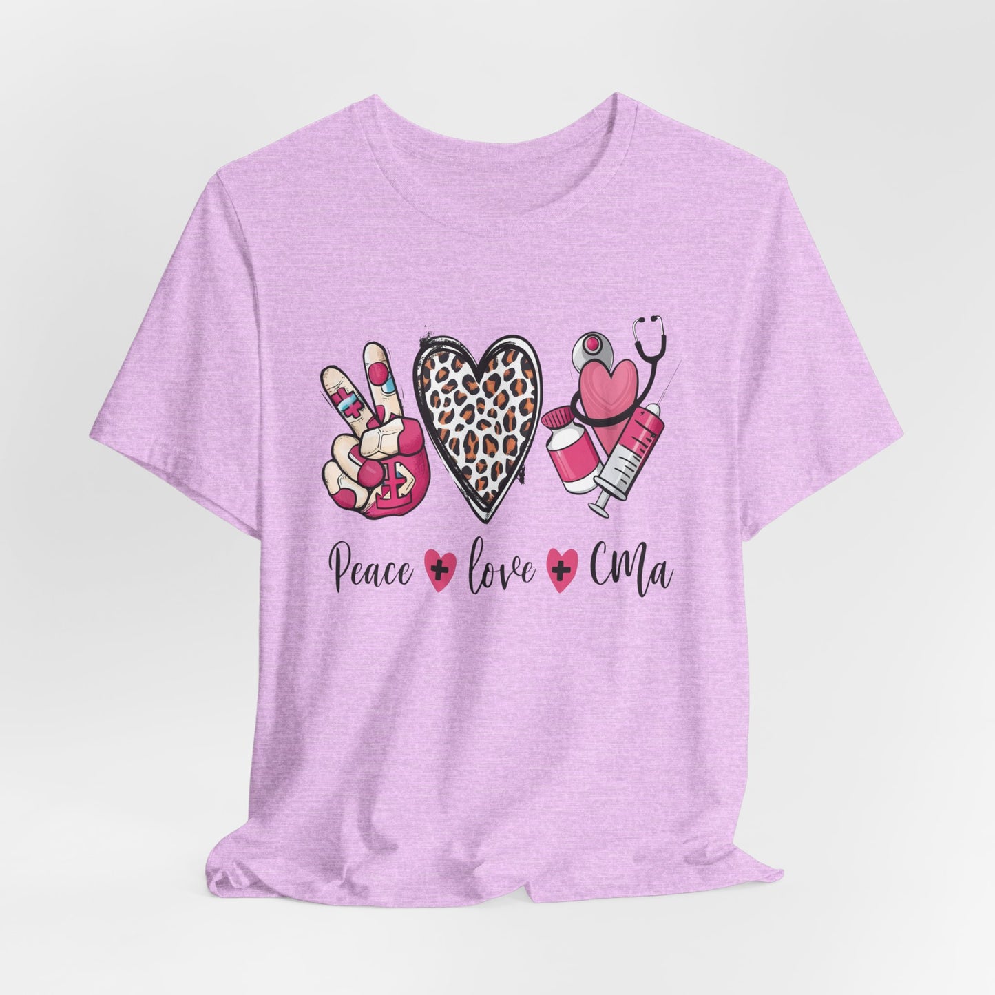 Peace Love CMA T-Shirt - Cute Leopard Print Nursing/Medical Tech Tee