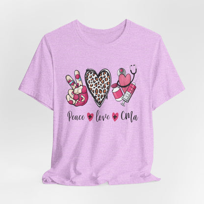 Peace Love CMA T-Shirt - Cute Leopard Print Nursing/Medical Tech Tee