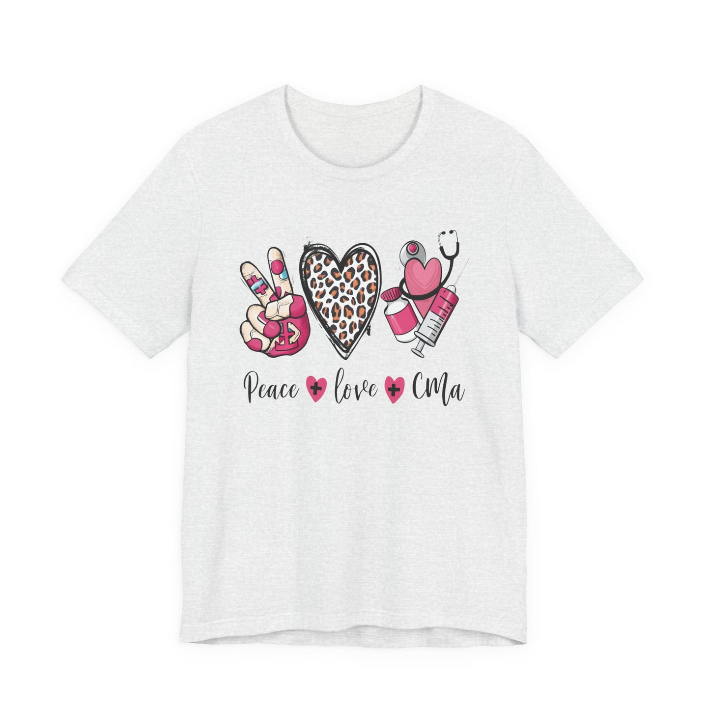 Peace Love CMA T-Shirt - Cute Leopard Print Nursing/Medical Tech Tee