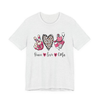 Peace Love CMA T-Shirt - Cute Leopard Print Nursing/Medical Tech Tee