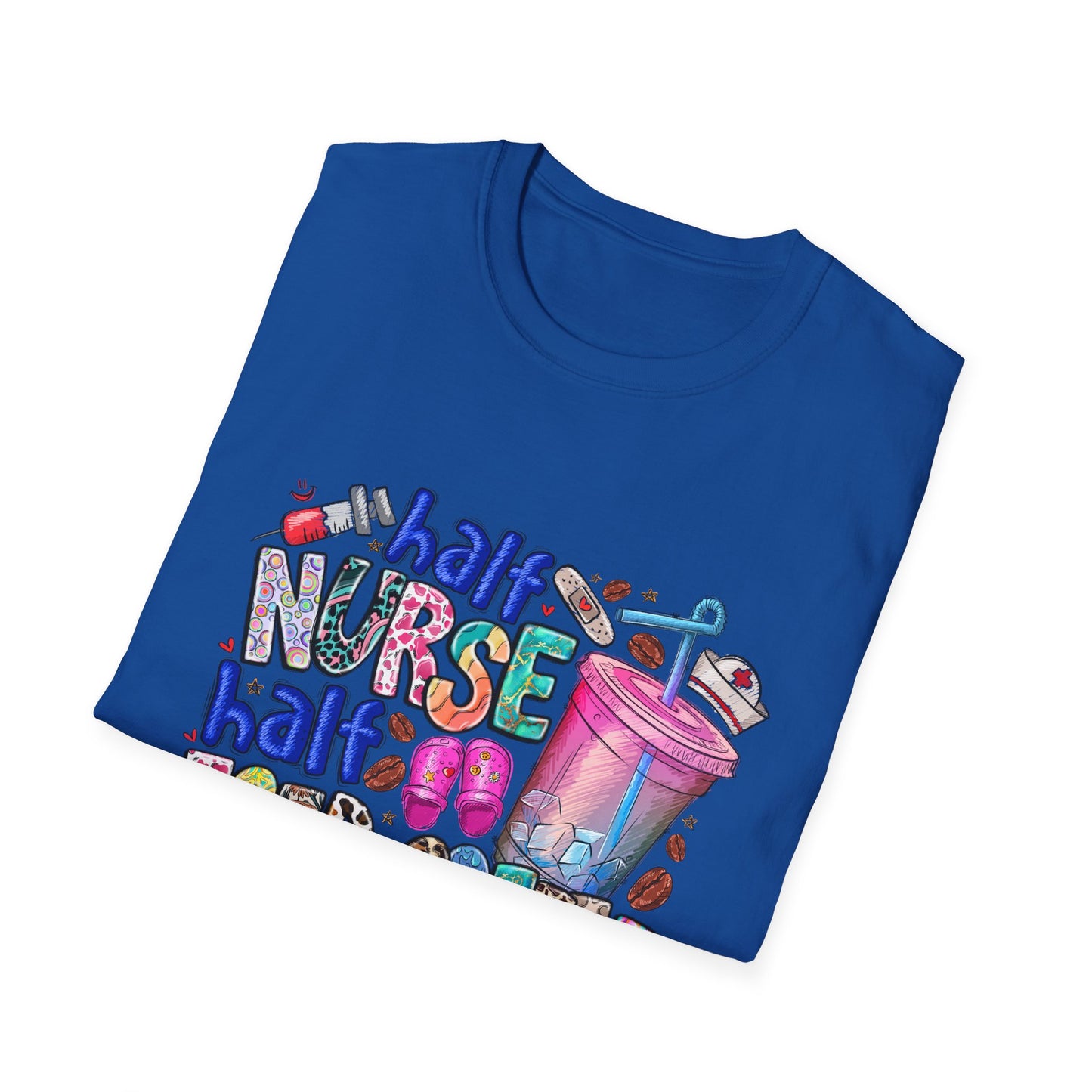 Nurse & Iced Coffee Graphic Tee — “Half Nurse Half Iced Coffee” Cute Medical Coffee Shirt