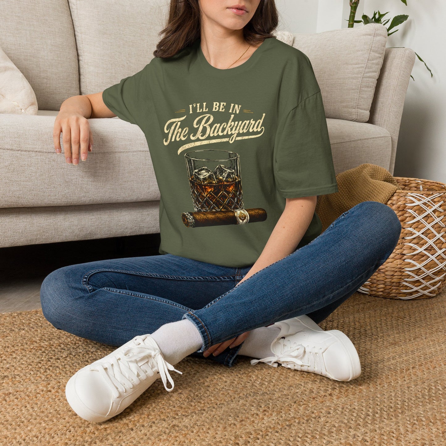 I'll Be In The Backyard T-Shirt — Whiskey Glass & Cigar Relaxed Tee