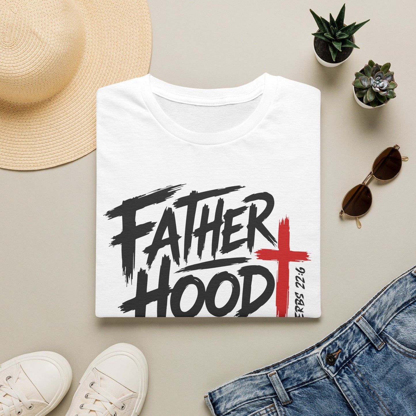 Fatherhood T-Shirt — “Father Hood” Christian Cross Faith Tee (1 Peter 2:24)