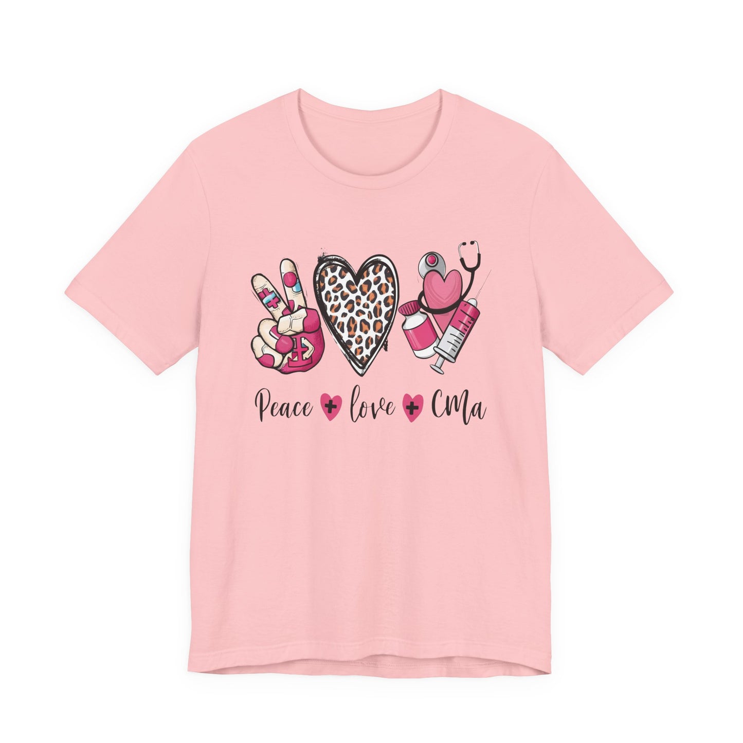 Peace Love CMA T-Shirt - Cute Leopard Print Nursing/Medical Tech Tee