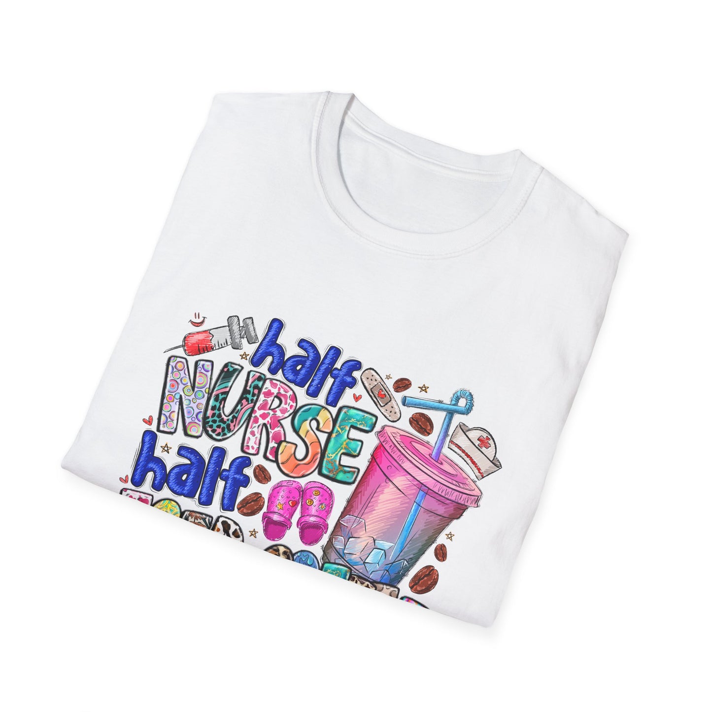 Nurse & Iced Coffee Graphic Tee — “Half Nurse Half Iced Coffee” Cute Medical Coffee Shirt