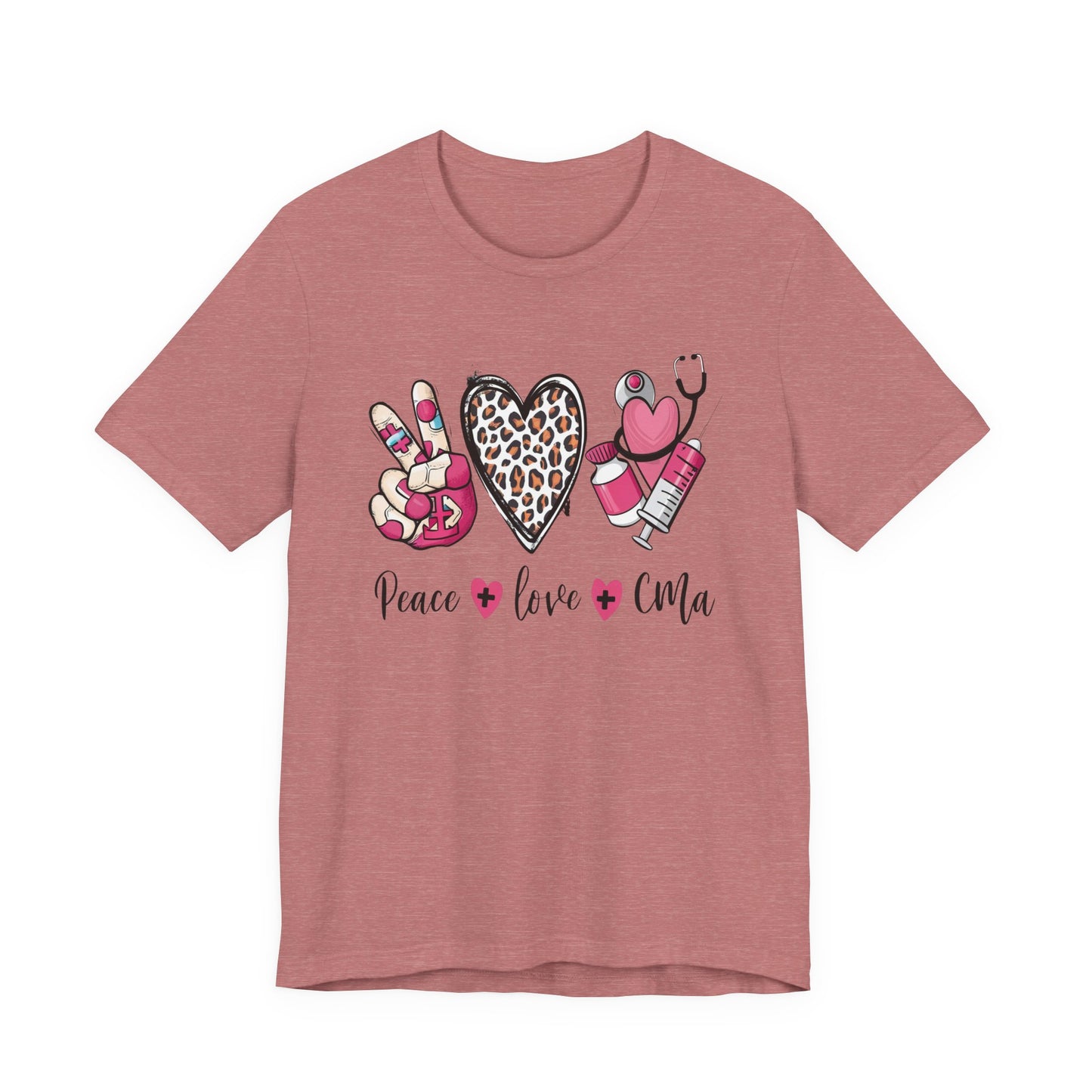 Peace Love CMA T-Shirt - Cute Leopard Print Nursing/Medical Tech Tee