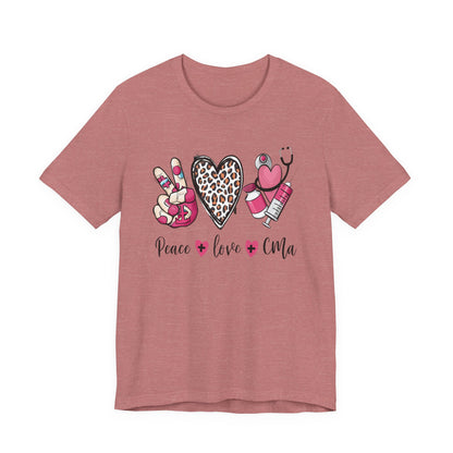 Peace Love CMA T-Shirt - Cute Leopard Print Nursing/Medical Tech Tee