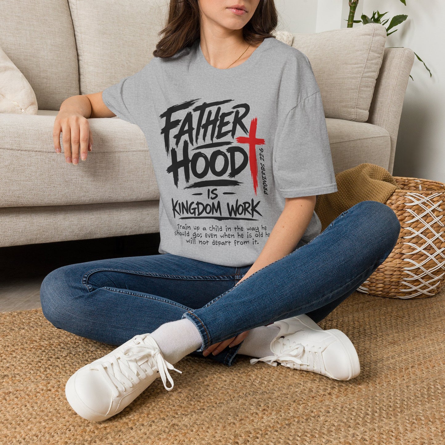 Fatherhood T-Shirt — “Father Hood” Christian Cross Faith Tee (1 Peter 2:24)