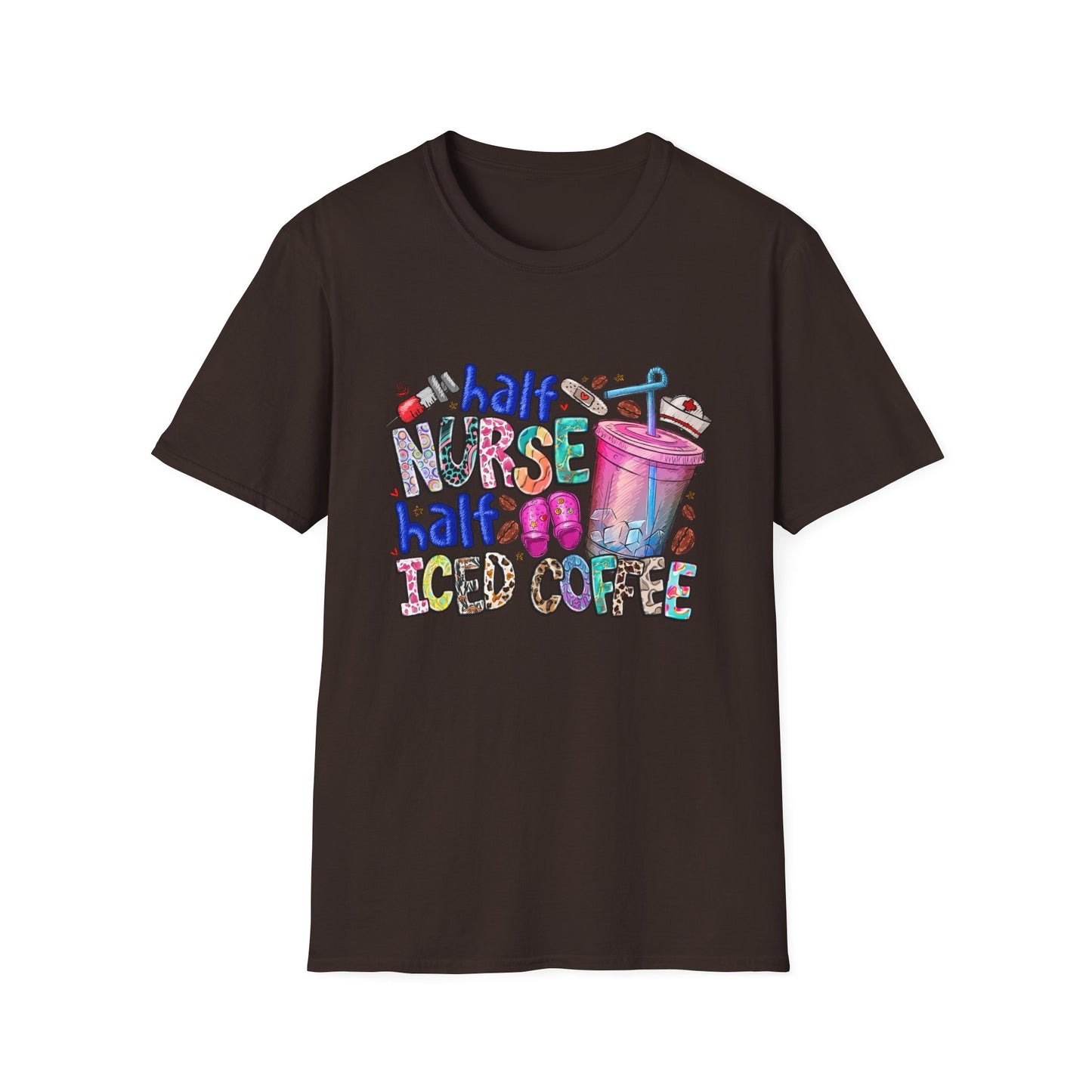 Nurse & Iced Coffee Graphic Tee — “Half Nurse Half Iced Coffee” Cute Medical Coffee Shirt