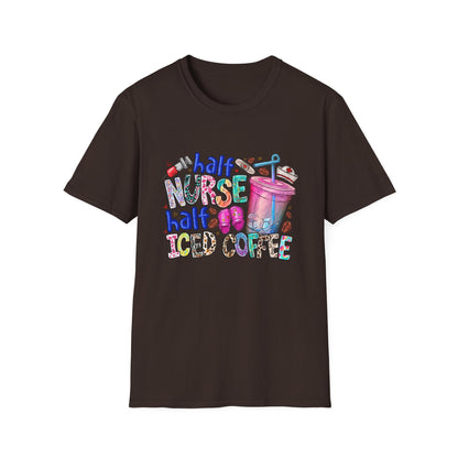 Nurse & Iced Coffee Graphic Tee — “Half Nurse Half Iced Coffee” Cute Medical Coffee Shirt