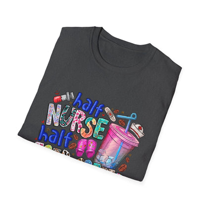 Nurse & Iced Coffee Graphic Tee — “Half Nurse Half Iced Coffee” Cute Medical Coffee Shirt