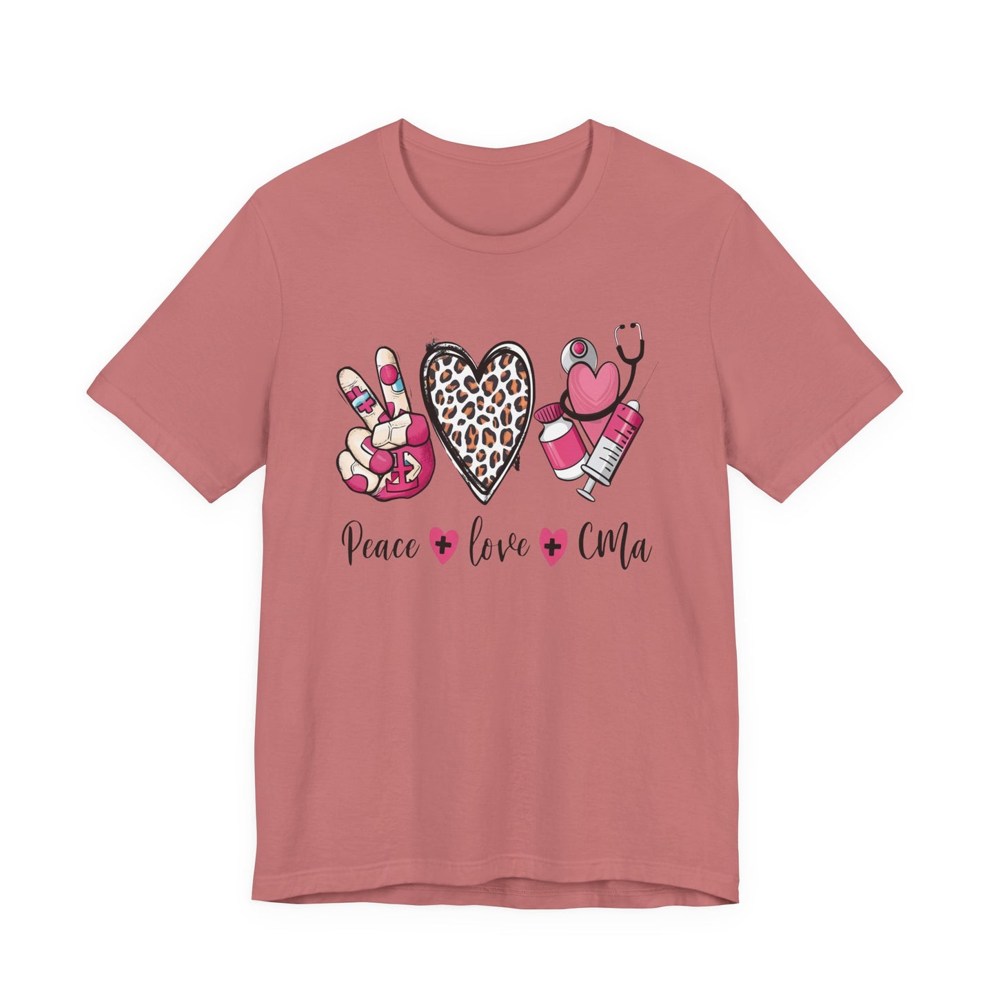 Peace Love CMA T-Shirt - Cute Leopard Print Nursing/Medical Tech Tee