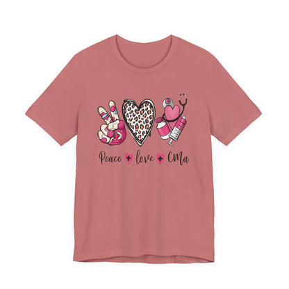 Peace Love CMA T-Shirt - Cute Leopard Print Nursing/Medical Tech Tee