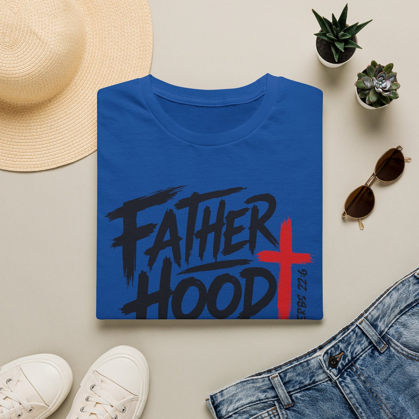 Fatherhood T-Shirt — “Father Hood” Christian Cross Faith Tee (1 Peter 2:24)