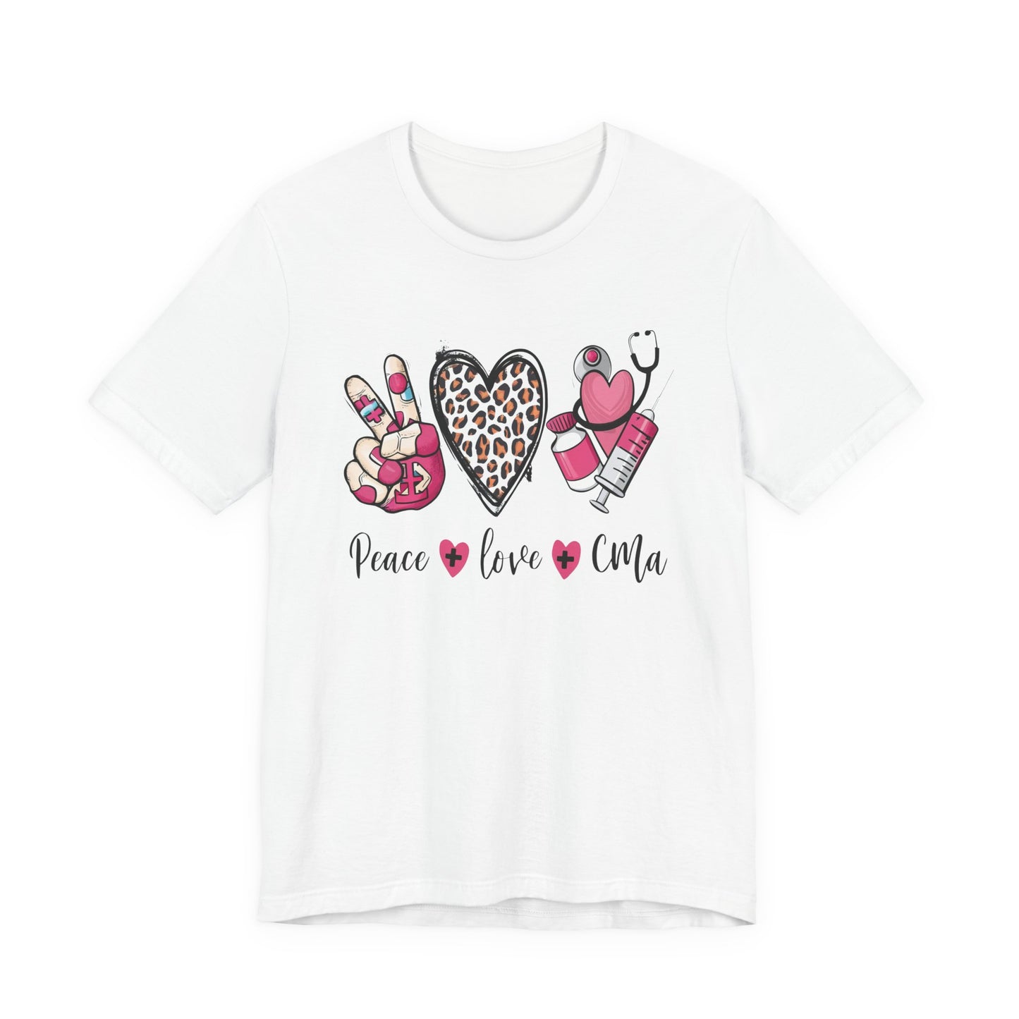 Peace Love CMA T-Shirt - Cute Leopard Print Nursing/Medical Tech Tee