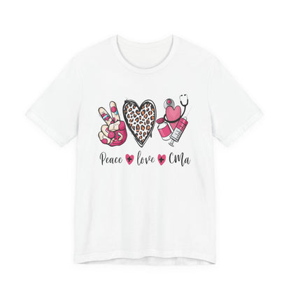 Peace Love CMA T-Shirt - Cute Leopard Print Nursing/Medical Tech Tee