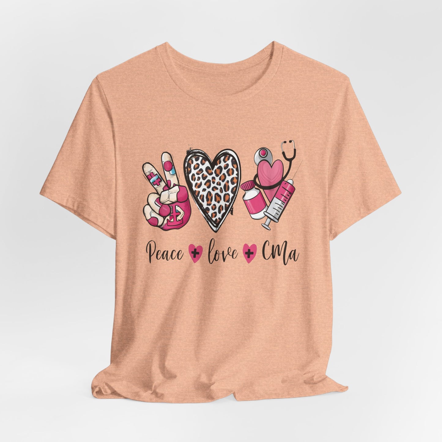 Peace Love CMA T-Shirt - Cute Leopard Print Nursing/Medical Tech Tee