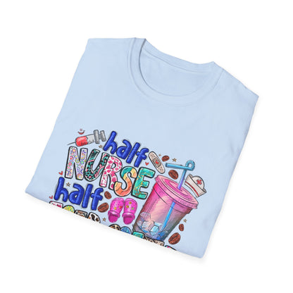 Nurse & Iced Coffee Graphic Tee — “Half Nurse Half Iced Coffee” Cute Medical Coffee Shirt