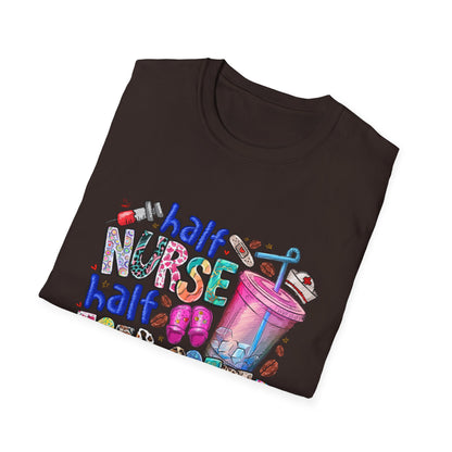 Nurse & Iced Coffee Graphic Tee — “Half Nurse Half Iced Coffee” Cute Medical Coffee Shirt