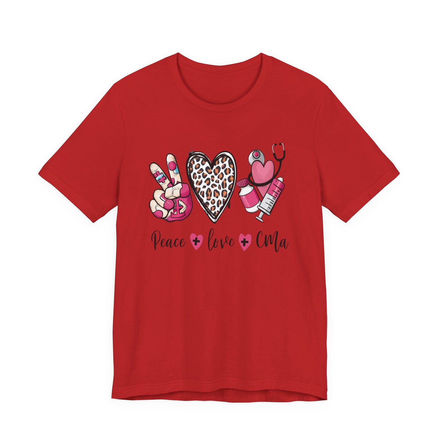Peace Love CMA T-Shirt - Cute Leopard Print Nursing/Medical Tech Tee