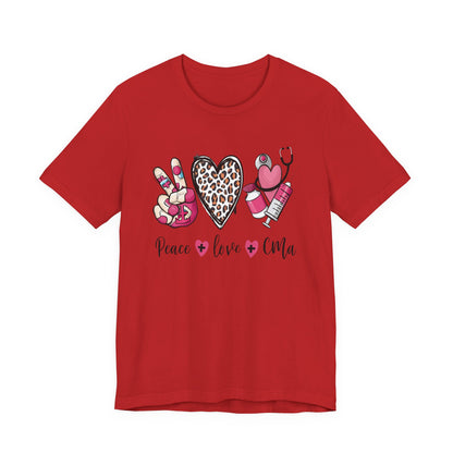 Peace Love CMA T-Shirt - Cute Leopard Print Nursing/Medical Tech Tee
