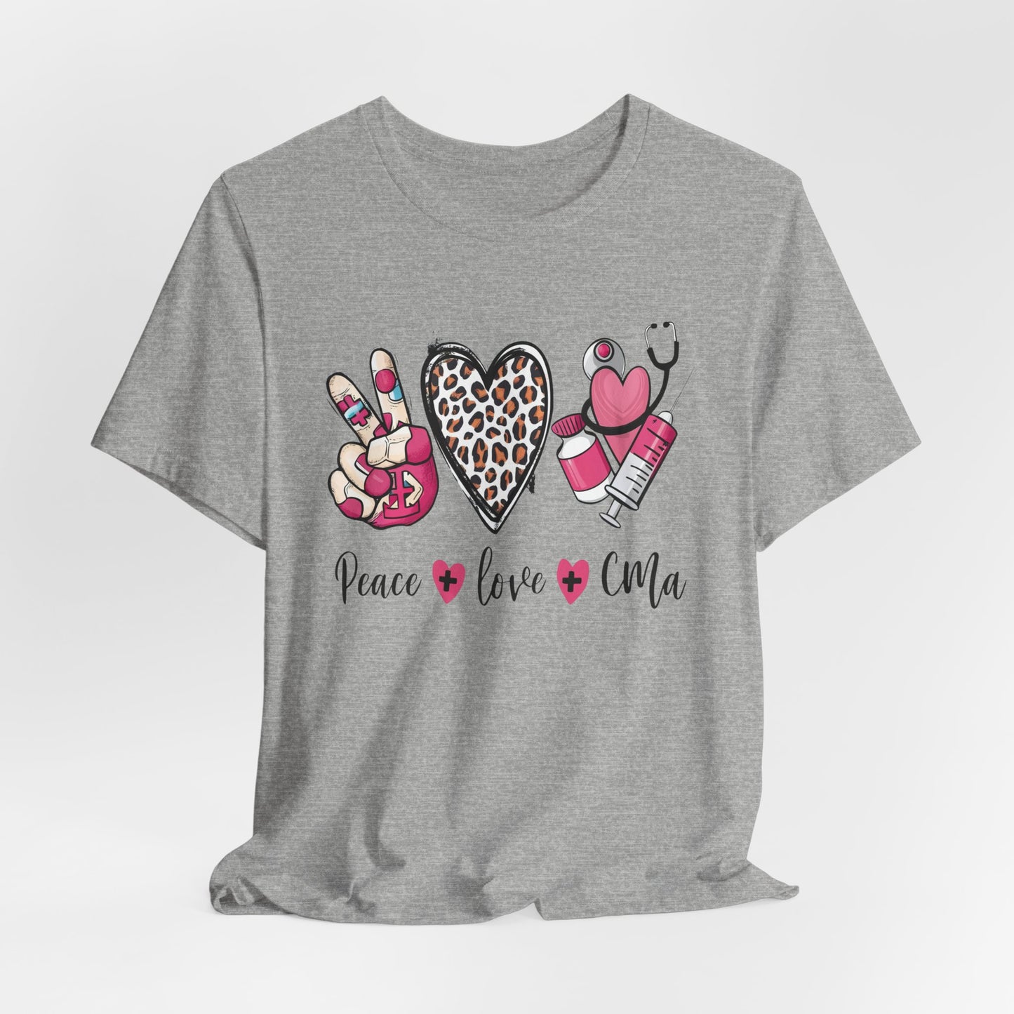 Peace Love CMA T-Shirt - Cute Leopard Print Nursing/Medical Tech Tee