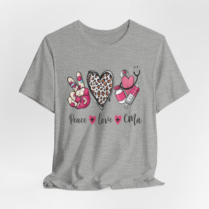 Peace Love CMA T-Shirt - Cute Leopard Print Nursing/Medical Tech Tee