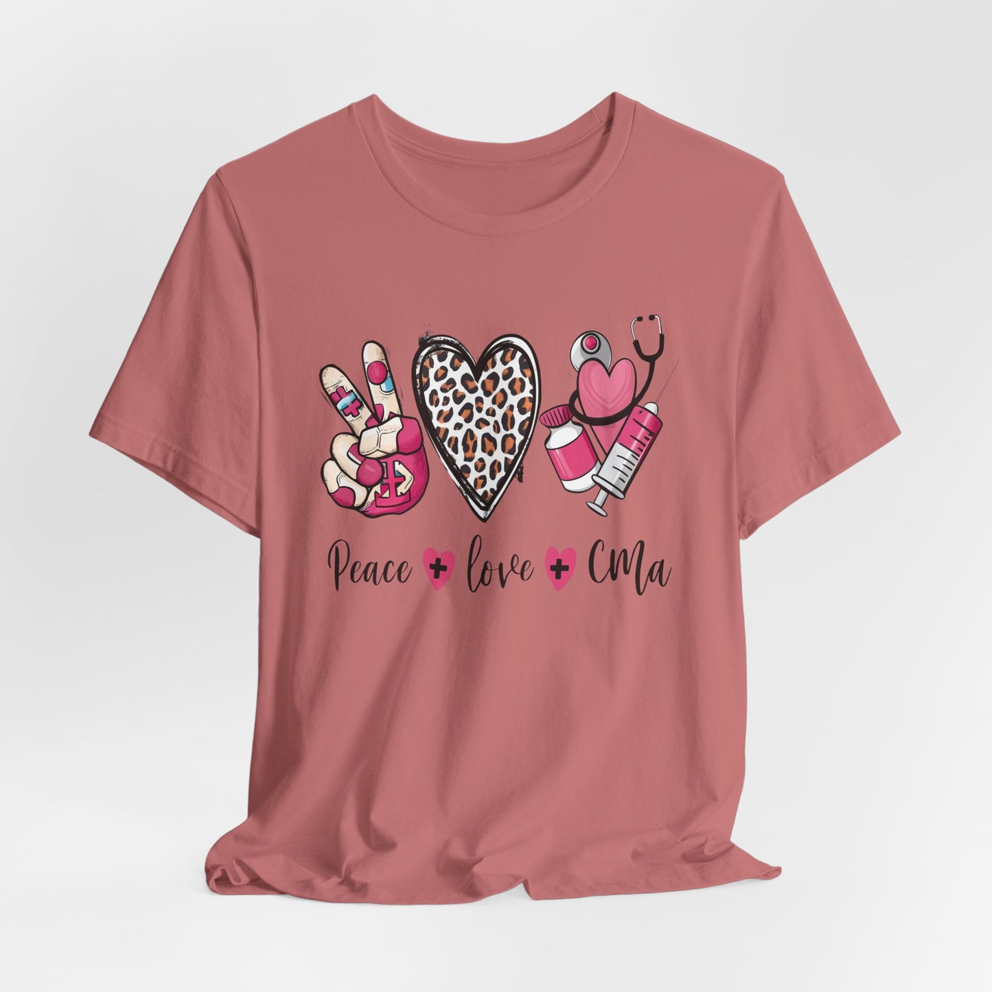 Peace Love CMA T-Shirt - Cute Leopard Print Nursing/Medical Tech Tee