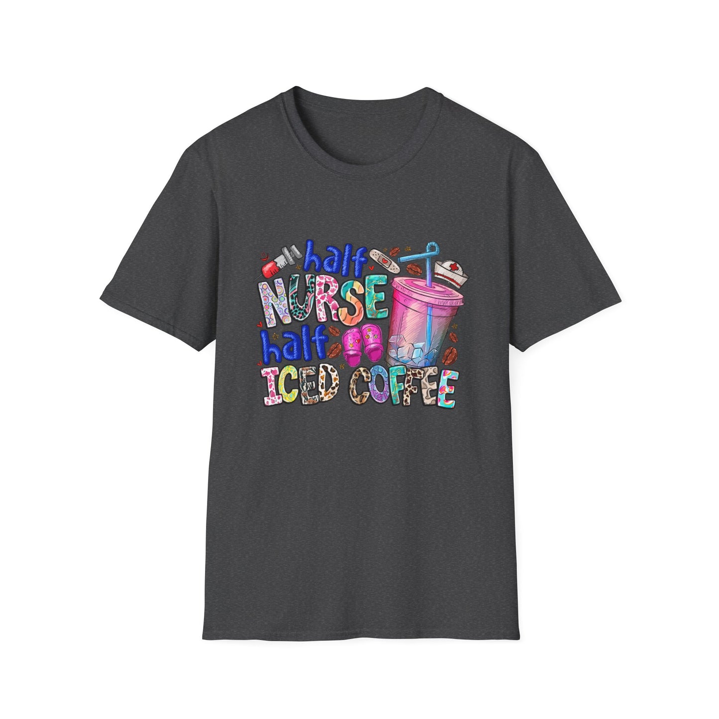 Nurse & Iced Coffee Graphic Tee — “Half Nurse Half Iced Coffee” Cute Medical Coffee Shirt