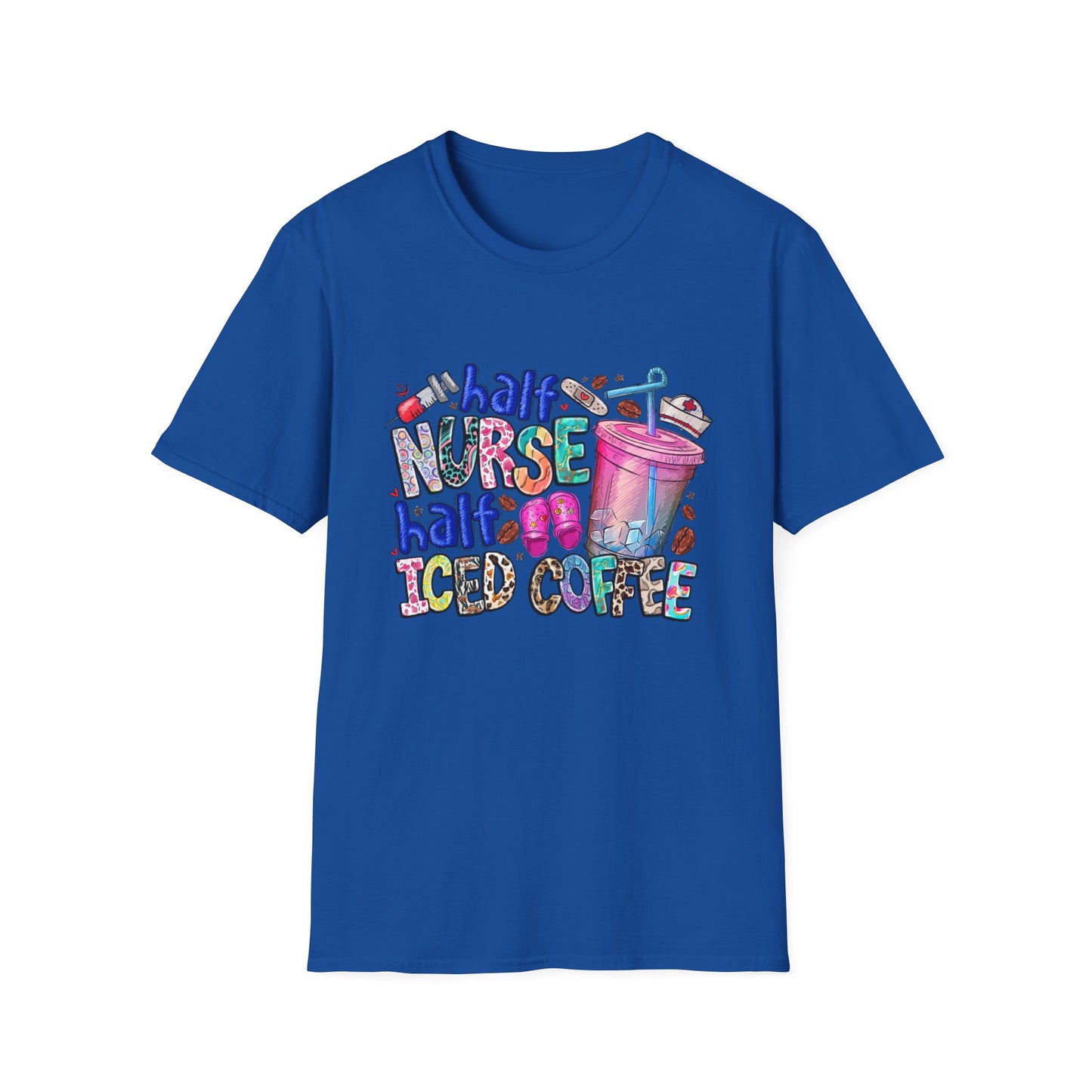 Nurse & Iced Coffee Graphic Tee — “Half Nurse Half Iced Coffee” Cute Medical Coffee Shirt