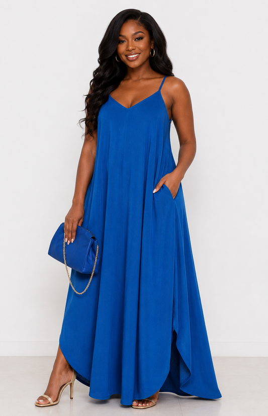 Zenana Woven Crinkle Cami Maxi Dress with Side Pockets