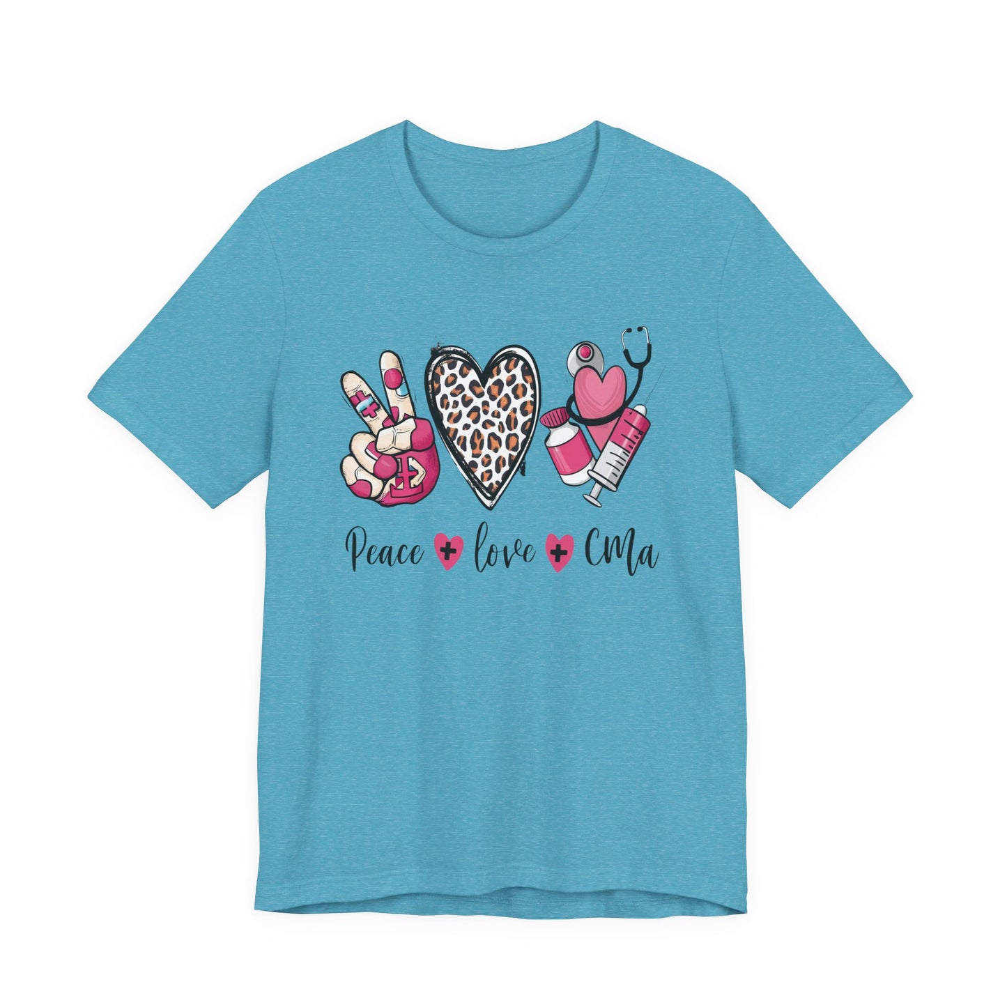 Peace Love CMA T-Shirt - Cute Leopard Print Nursing/Medical Tech Tee