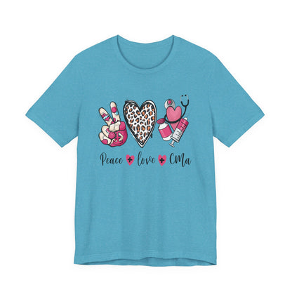 Peace Love CMA T-Shirt - Cute Leopard Print Nursing/Medical Tech Tee