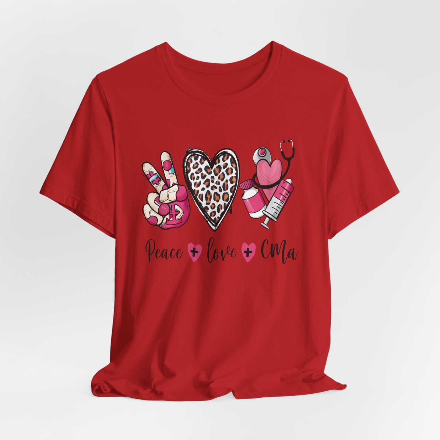 Peace Love CMA T-Shirt - Cute Leopard Print Nursing/Medical Tech Tee