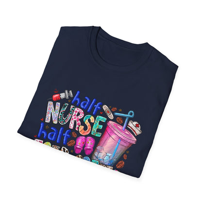 Nurse & Iced Coffee Graphic Tee — “Half Nurse Half Iced Coffee” Cute Medical Coffee Shirt