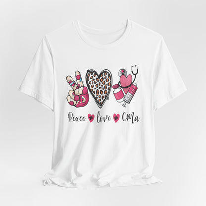 Peace Love CMA T-Shirt - Cute Leopard Print Nursing/Medical Tech Tee