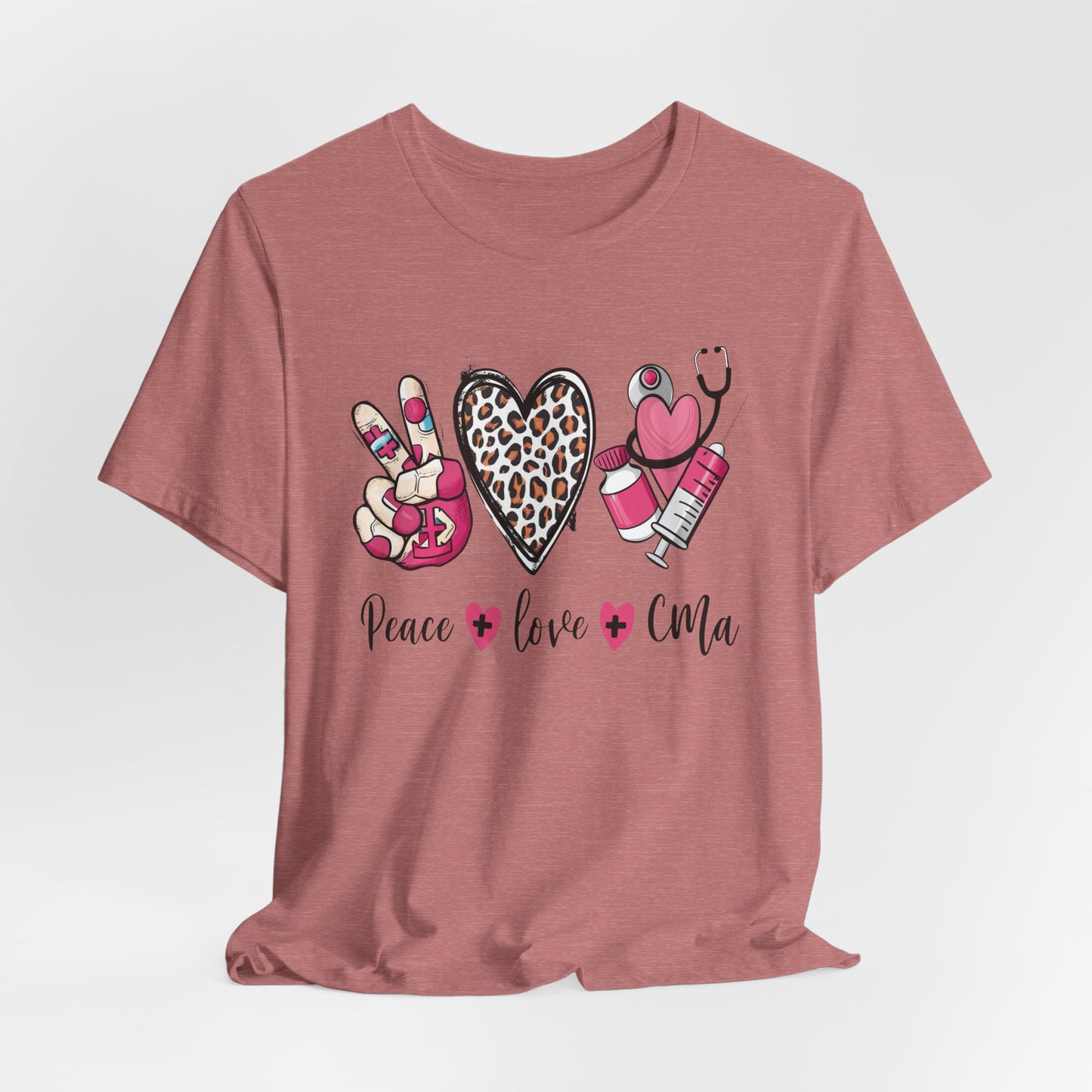 Peace Love CMA T-Shirt - Cute Leopard Print Nursing/Medical Tech Tee