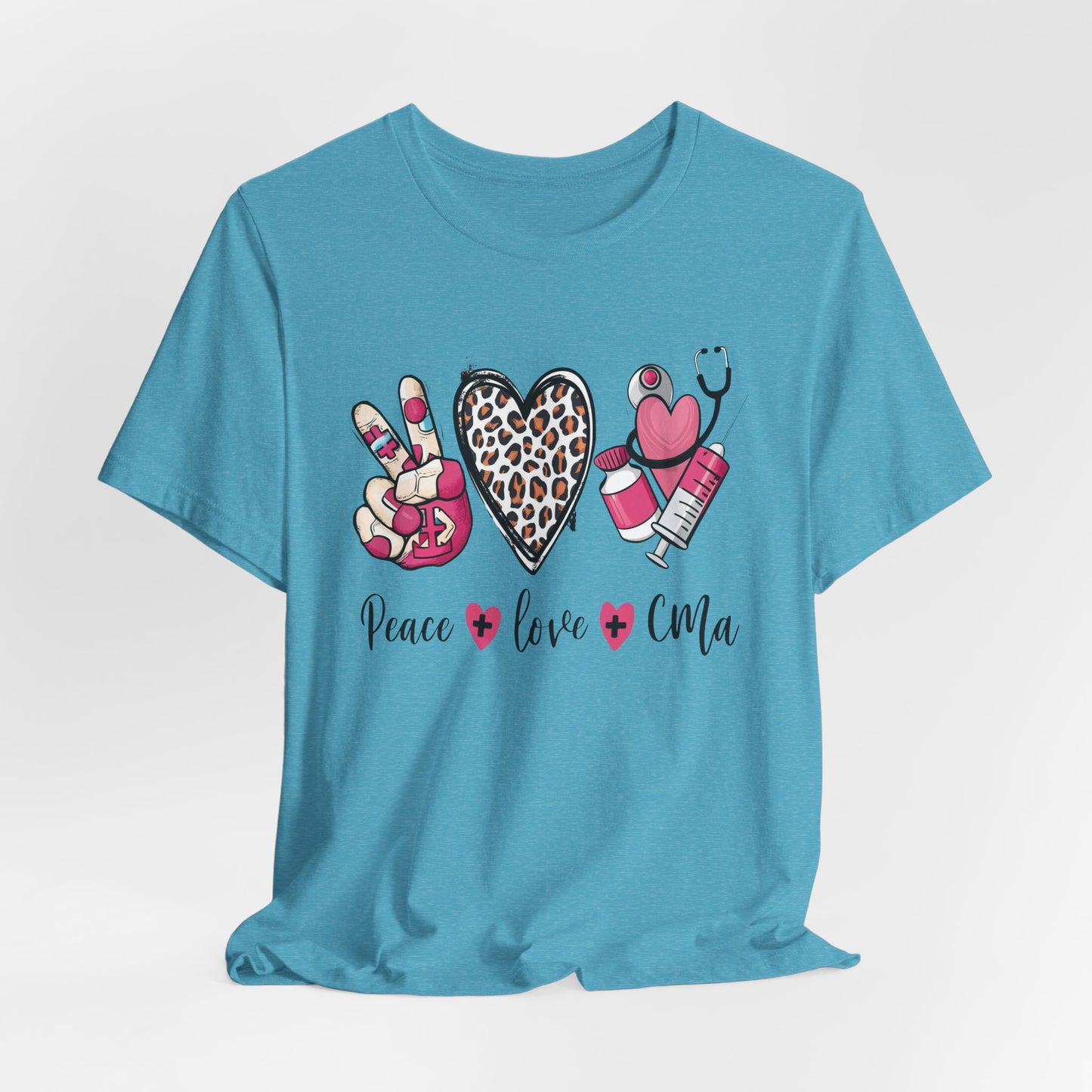 Peace Love CMA T-Shirt - Cute Leopard Print Nursing/Medical Tech Tee