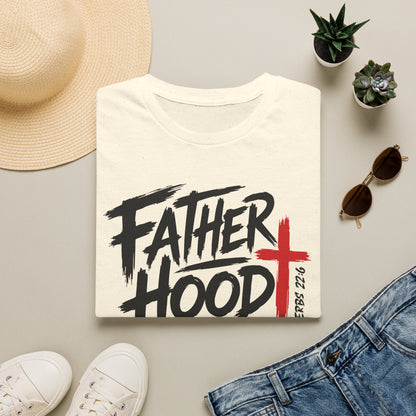 Fatherhood T-Shirt — “Father Hood” Christian Cross Faith Tee (1 Peter 2:24)