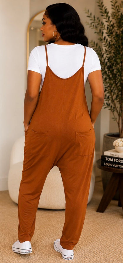 Double Take Curvy Sleeveless V-Neck Pocketed Jumpsuit