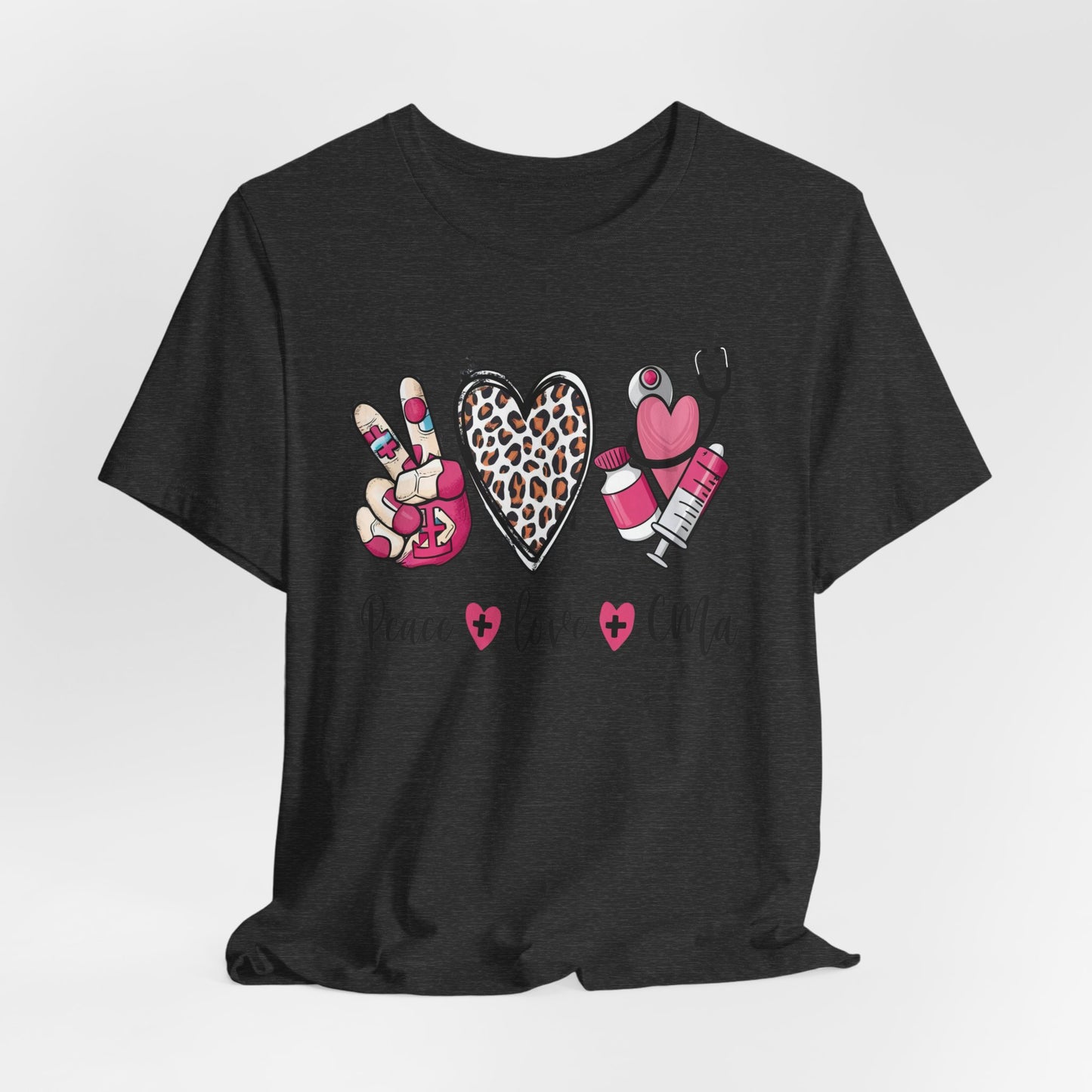 Peace Love CMA T-Shirt - Cute Leopard Print Nursing/Medical Tech Tee