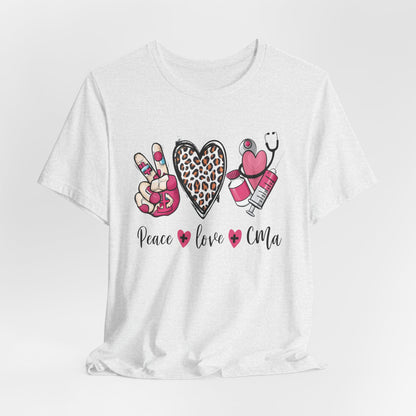 Peace Love CMA T-Shirt - Cute Leopard Print Nursing/Medical Tech Tee